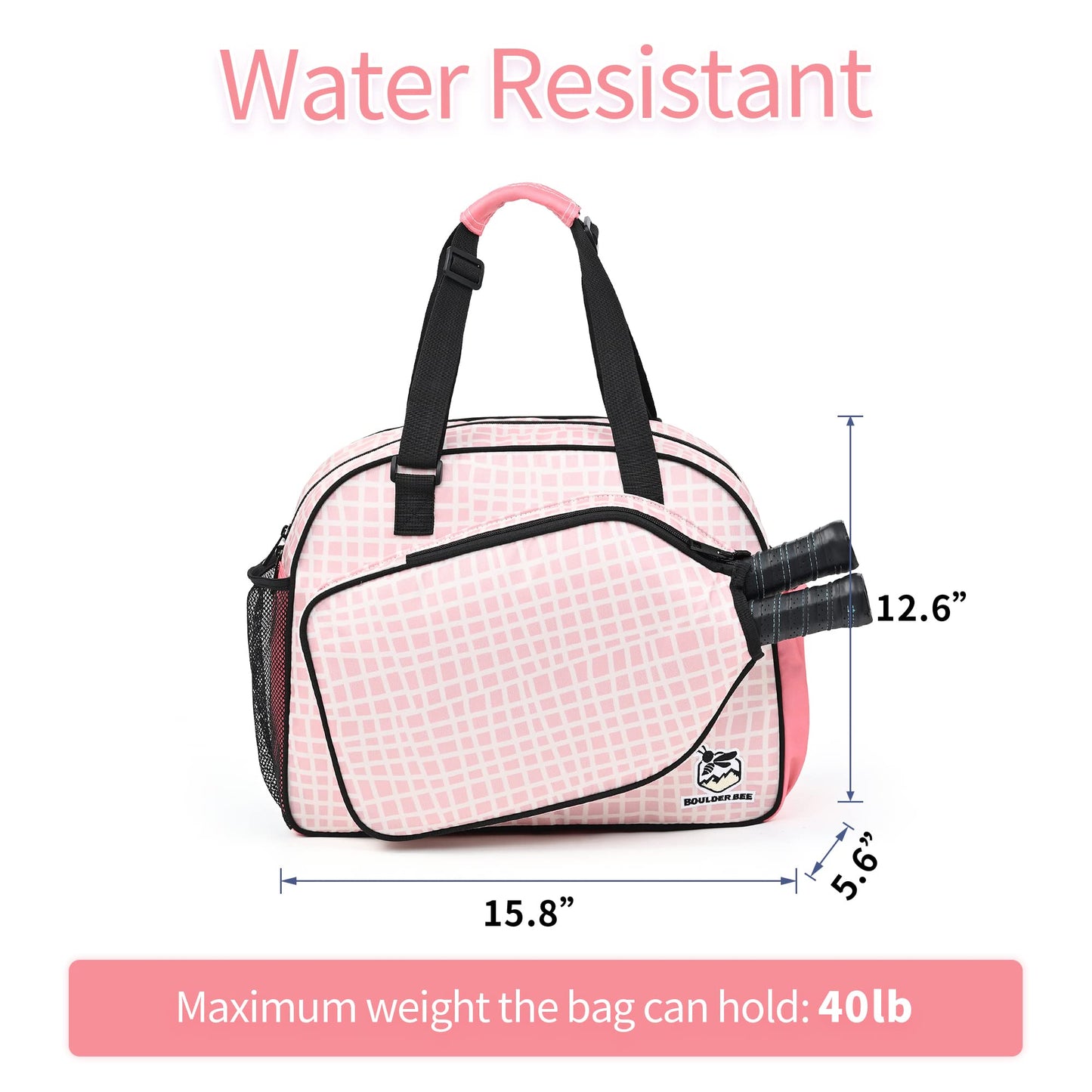 Pickleball Bags, Premium PickleBall Tote Bag for Girls, Women’s Hand/Shoulder Gym Bag w Water Bottle Holder, with Pickleball Racquet/Paddle Holder