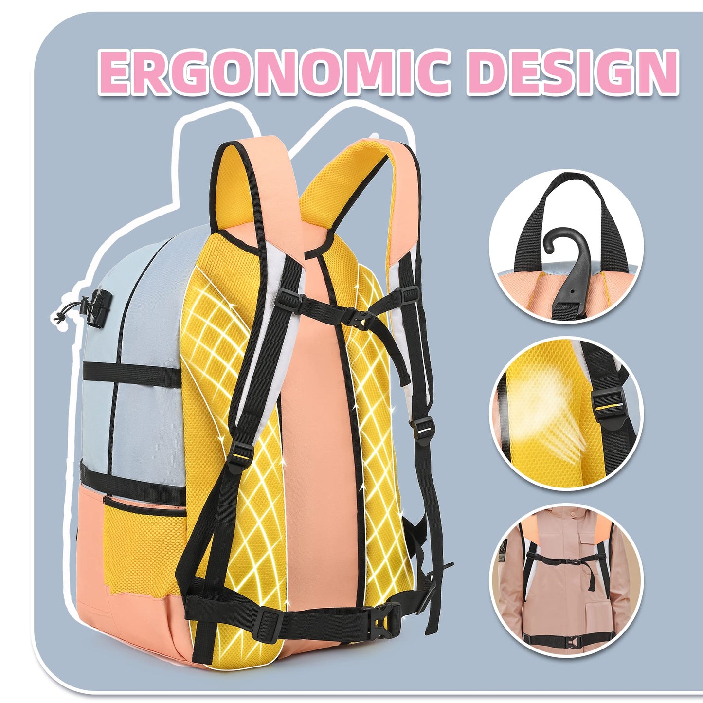 Girls Large Lacrosse Field Hockey Backpack with Stick Holders (10.6"x 14.5"x 22.4")