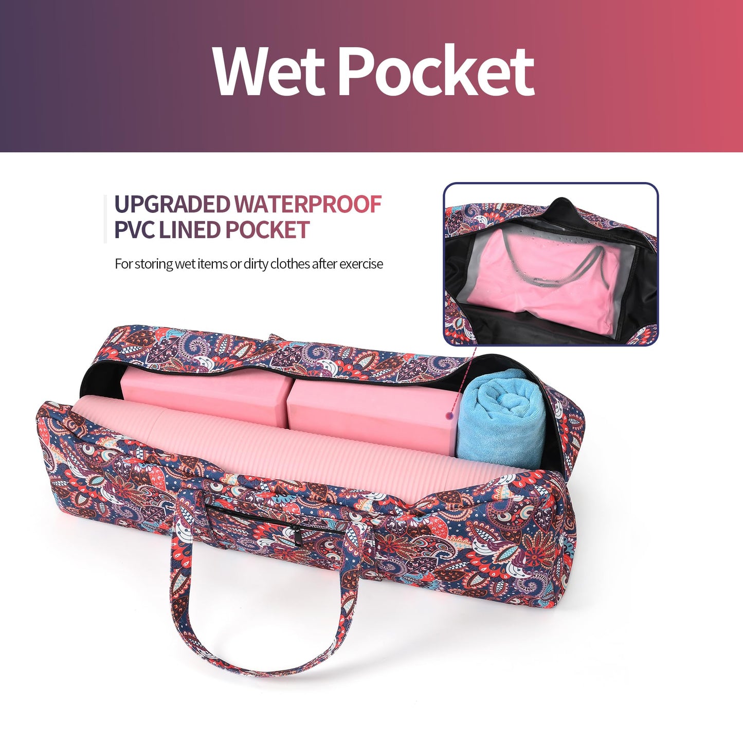 Women's Large Yoga Gym/Mat Carrier with Wet Pocket