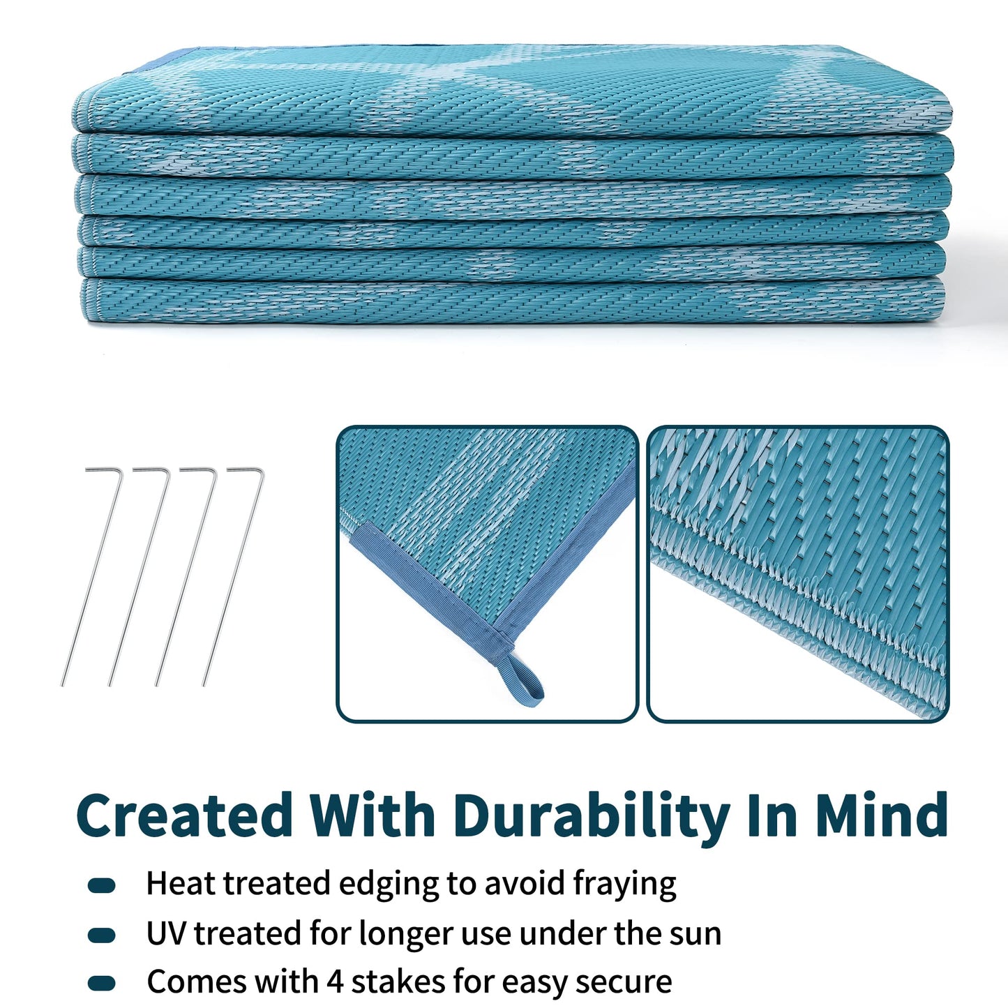 Boulder Bee Outdoor Rugs | Plastic Straw Rug | Waterproof Outdoor Camping Rugs | Quick Drying Picnic Rug | Sand Free Reversible Beach Mats | 5 x 8 Feet Or 9 x 12 Feet