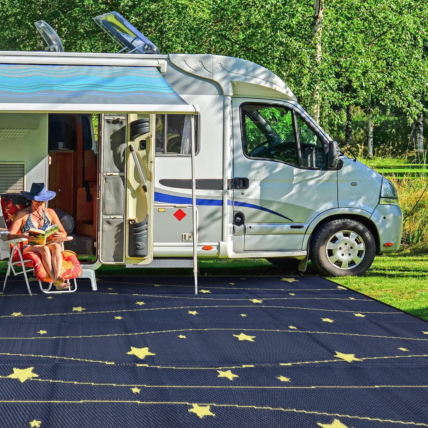 Boulder Bee Outdoor Rugs | Plastic Straw Rug | Waterproof Outdoor Camping Rugs | Quick Drying Picnic Rug | Sand Free Reversible Beach Mats | 5 x 8 Feet Or 9 x 12 Feet