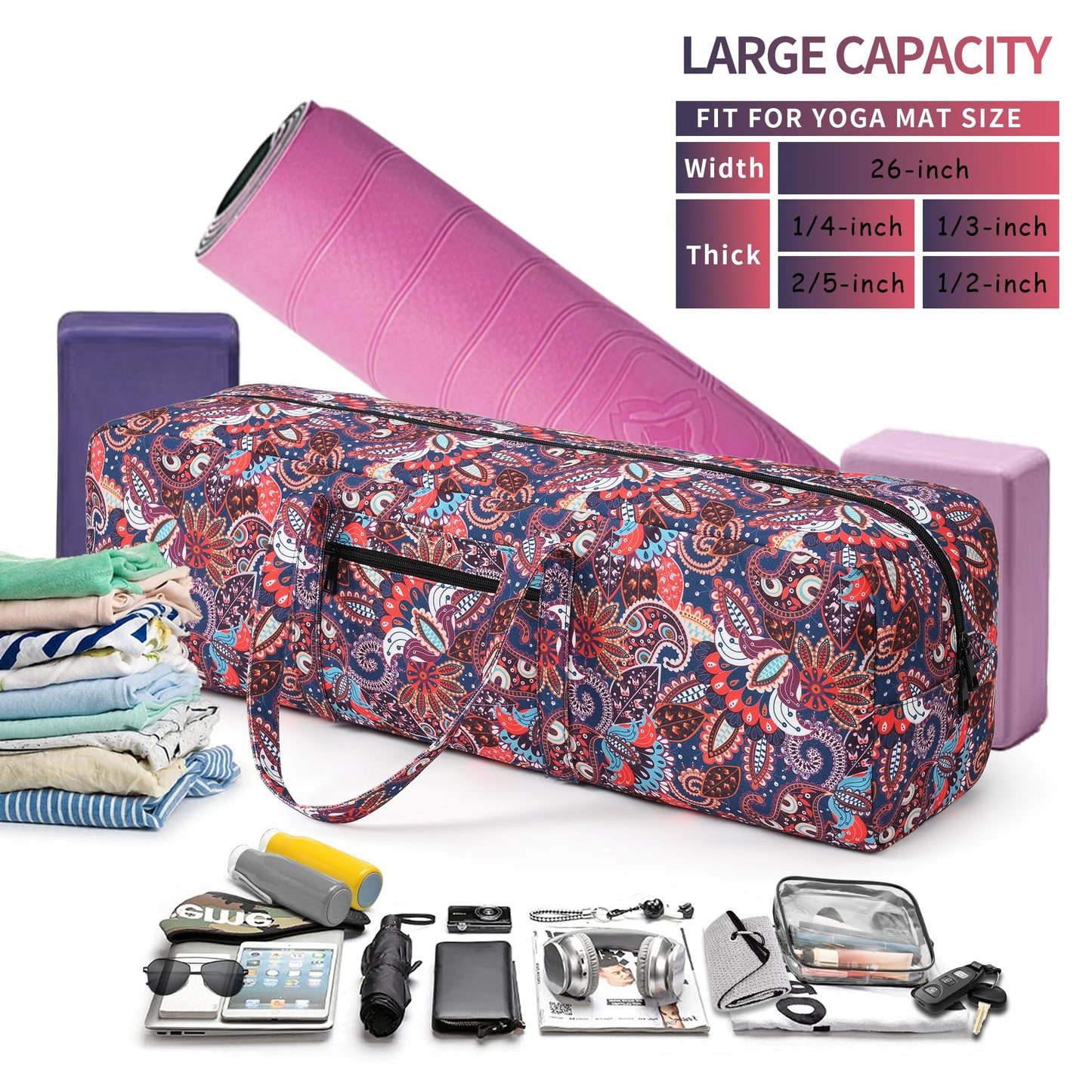 Women's Large Yoga Gym/Mat Carrier with Wet Pocket