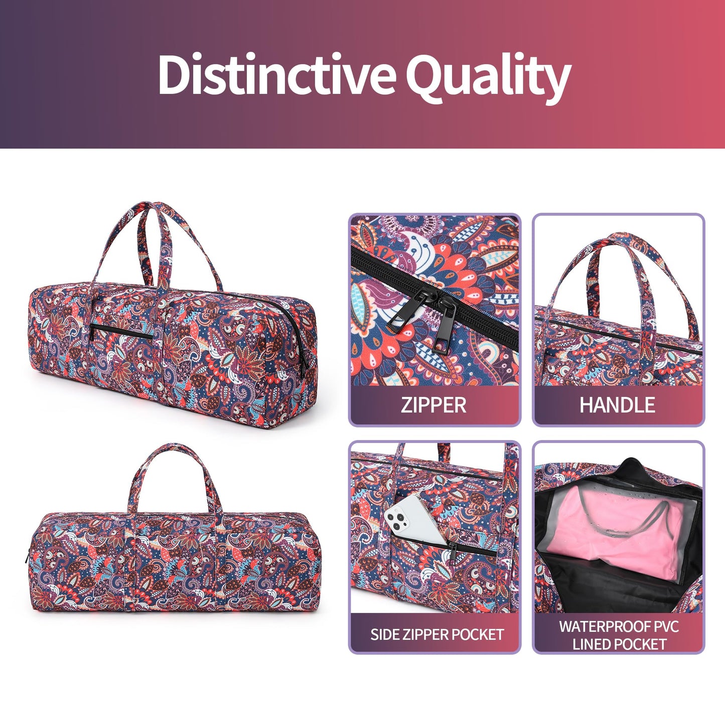 Women's Large Yoga Gym/Mat Carrier with Wet Pocket