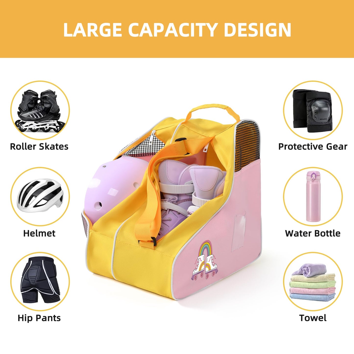 BOULDER BEE Roller Skate Bag, Ice Skate Bag for Women with Adjustable Shoulder Strap, Shoe Bag for Ice Skating/Inline Skates, for Both Kids and Adults