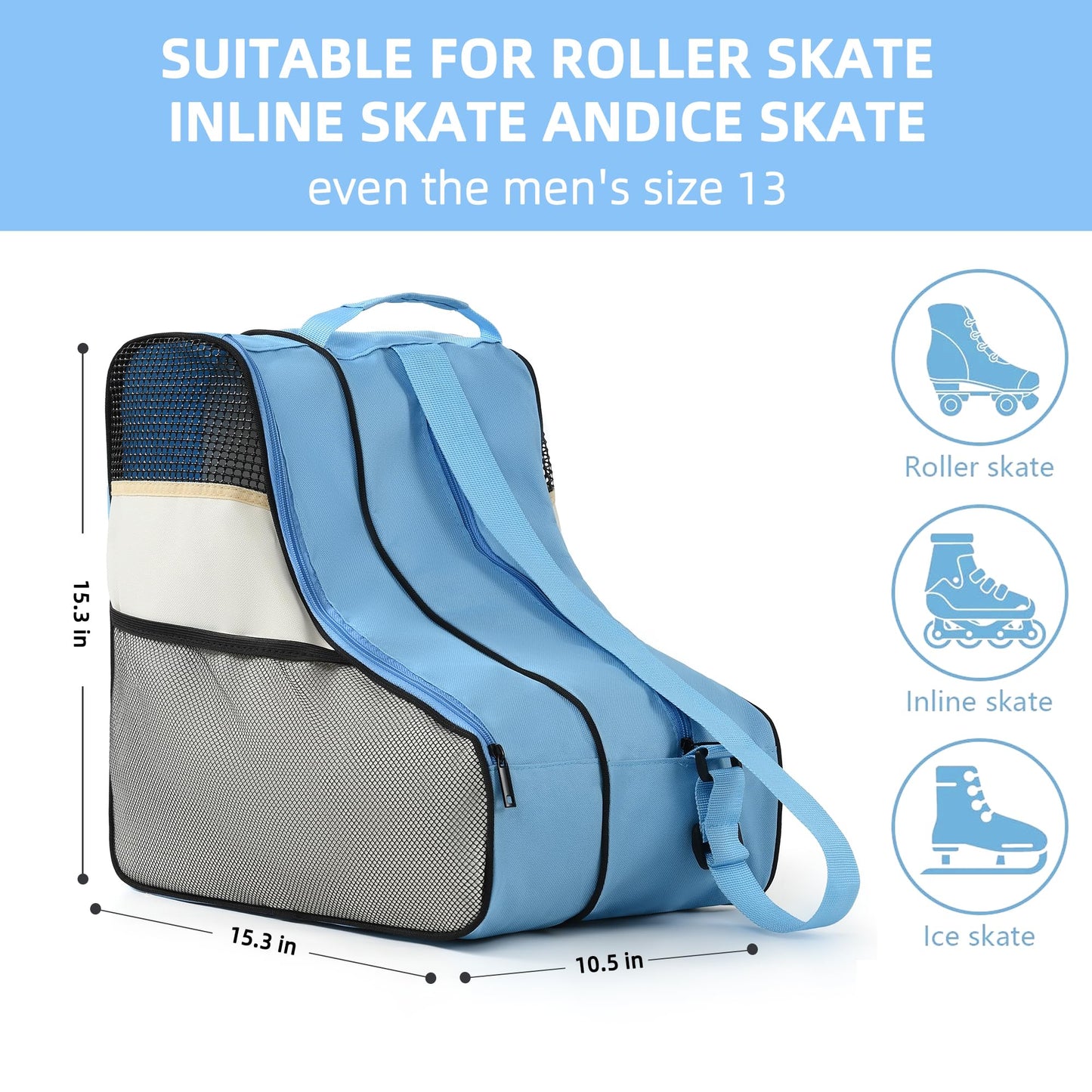 BOULDER BEE Roller Skate Bag, Ice Skate Bag for Women with Adjustable Shoulder Strap, Shoe Bag for Ice Skating/Inline Skates, for Both Kids and Adults