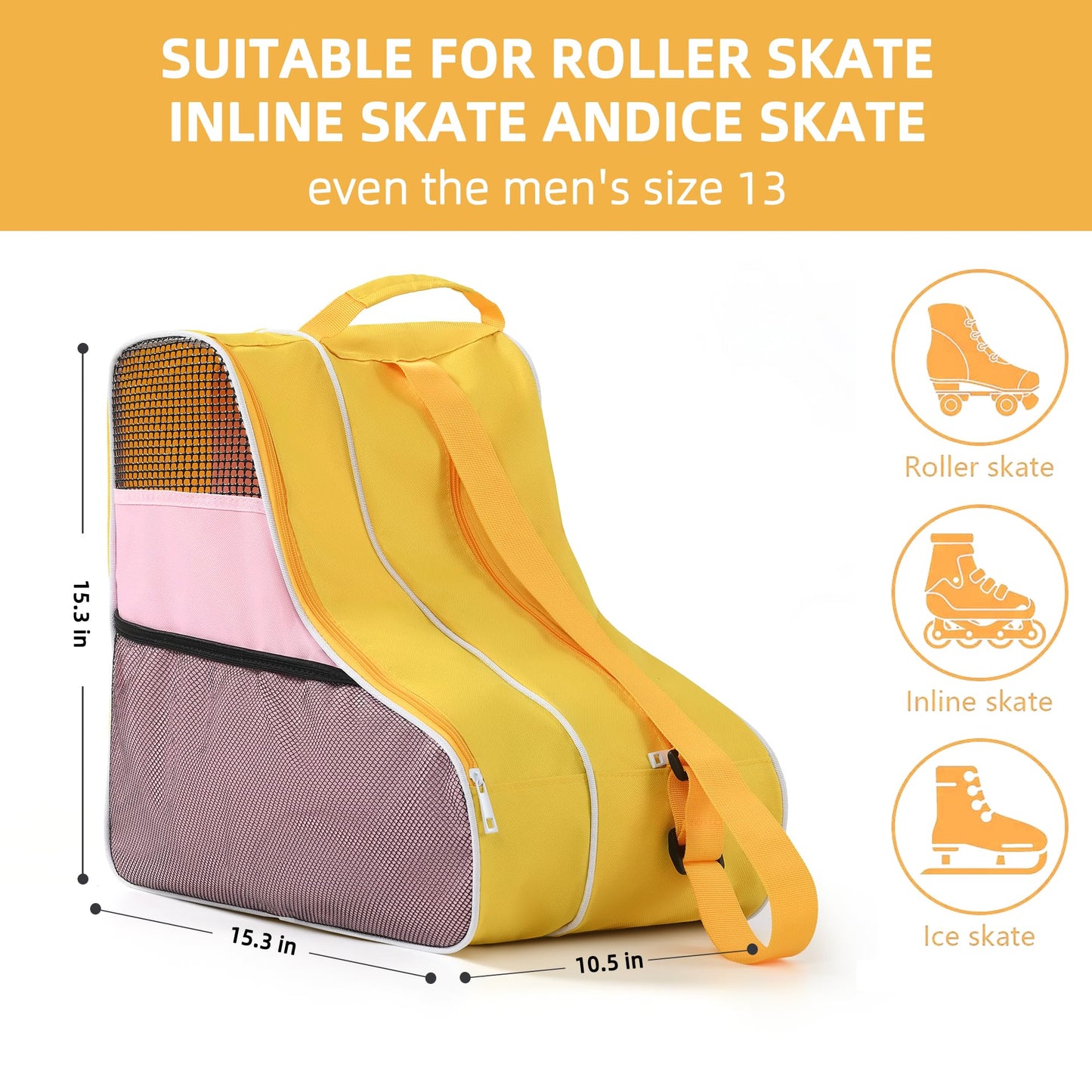 BOULDER BEE Roller Skate Bag, Ice Skate Bag for Women with Adjustable Shoulder Strap, Shoe Bag for Ice Skating/Inline Skates, for Both Kids and Adults