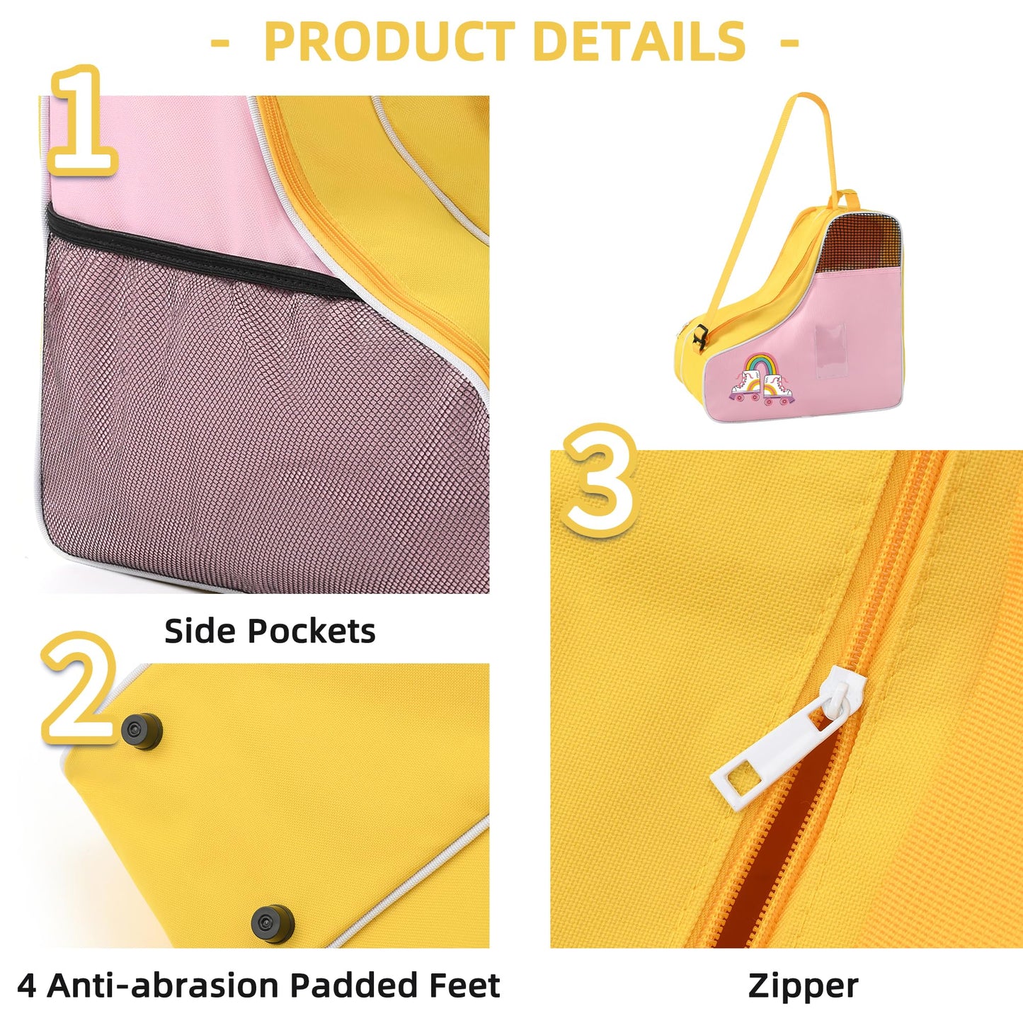 BOULDER BEE Roller Skate Bag, Ice Skate Bag for Women with Adjustable Shoulder Strap, Shoe Bag for Ice Skating/Inline Skates, for Both Kids and Adults