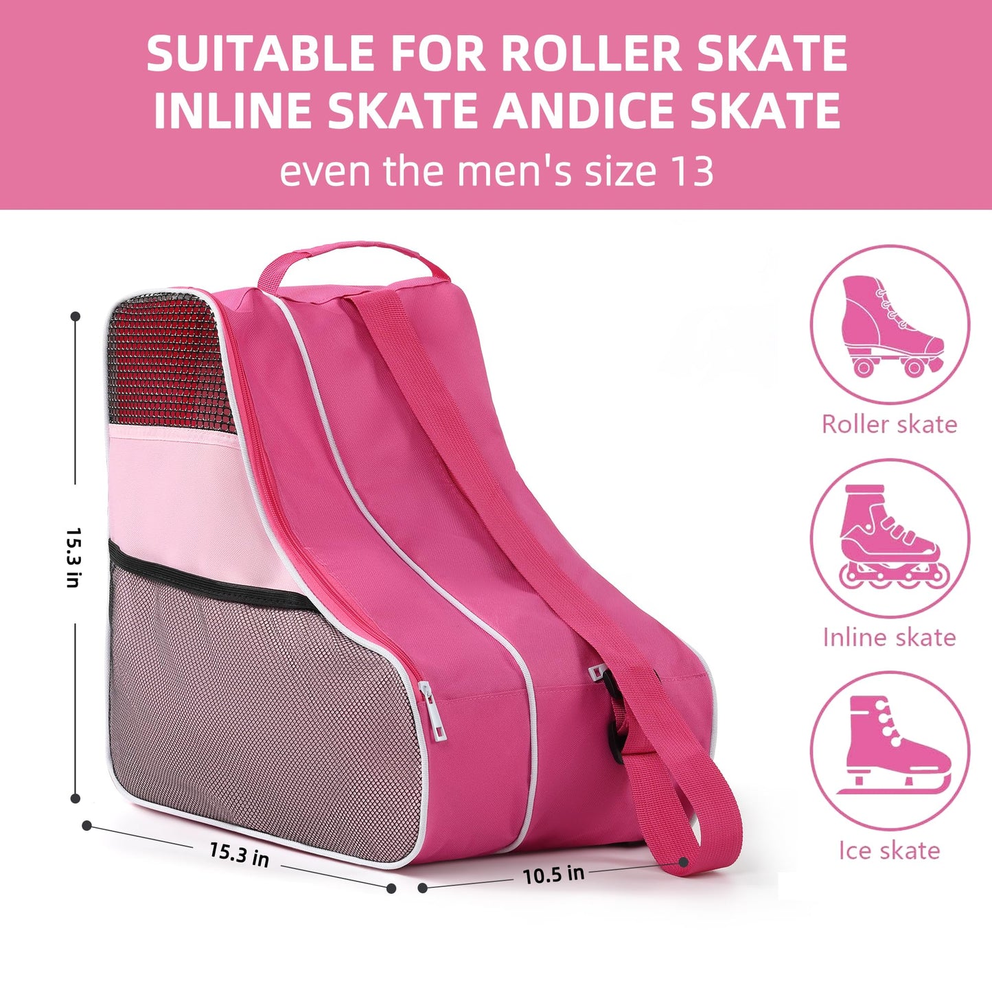 BOULDER BEE Roller Skate Bag, Ice Skate Bag for Women with Adjustable Shoulder Strap, Shoe Bag for Ice Skating/Inline Skates, for Both Kids and Adults