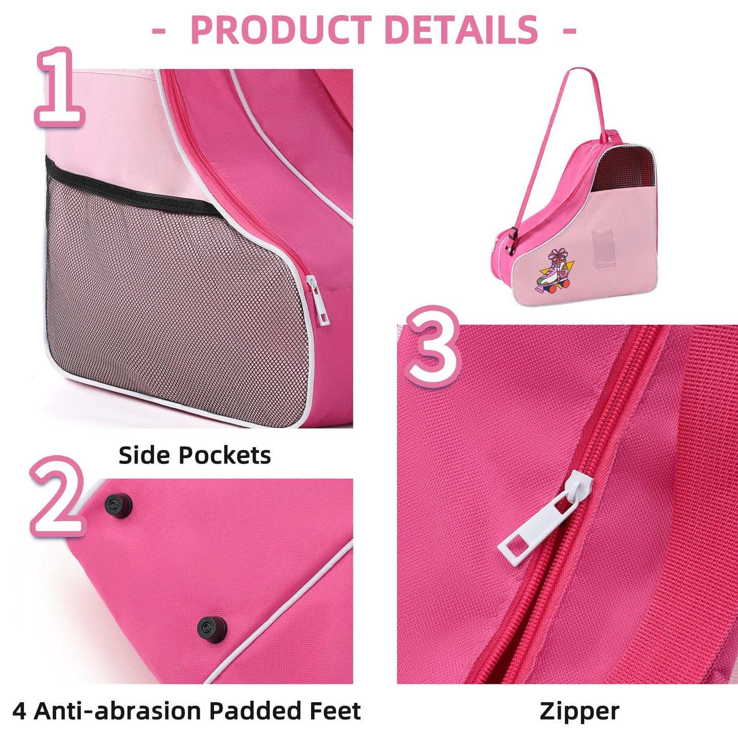 BOULDER BEE Roller Skate Bag, Ice Skate Bag for Women with Adjustable Shoulder Strap, Shoe Bag for Ice Skating/Inline Skates, for Both Kids and Adults