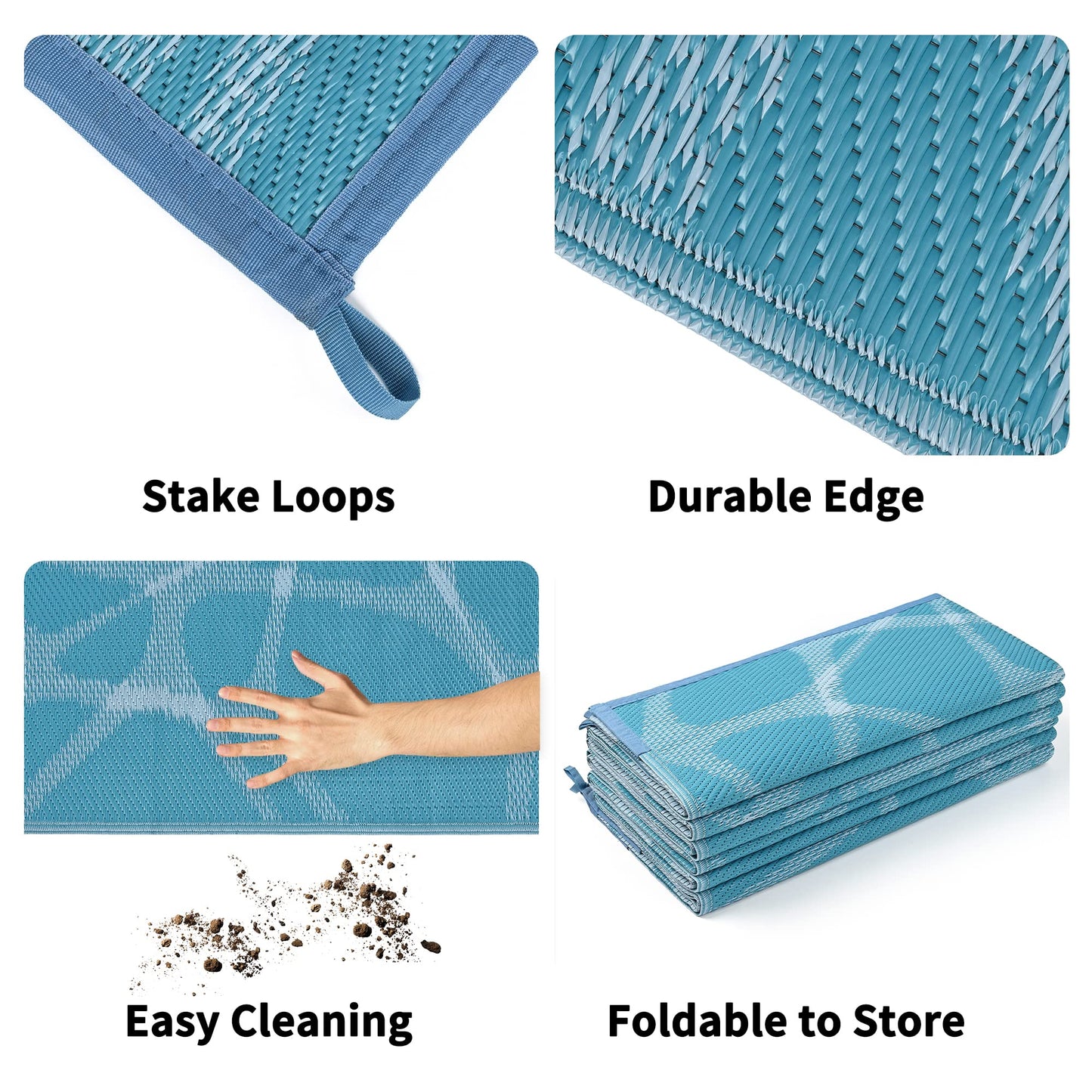 Boulder Bee Outdoor Rugs | Plastic Straw Rug | Waterproof Outdoor Camping Rugs | Quick Drying Picnic Rug | Sand Free Reversible Beach Mats | 5 x 8 Feet  Or  9 x 12 Feet